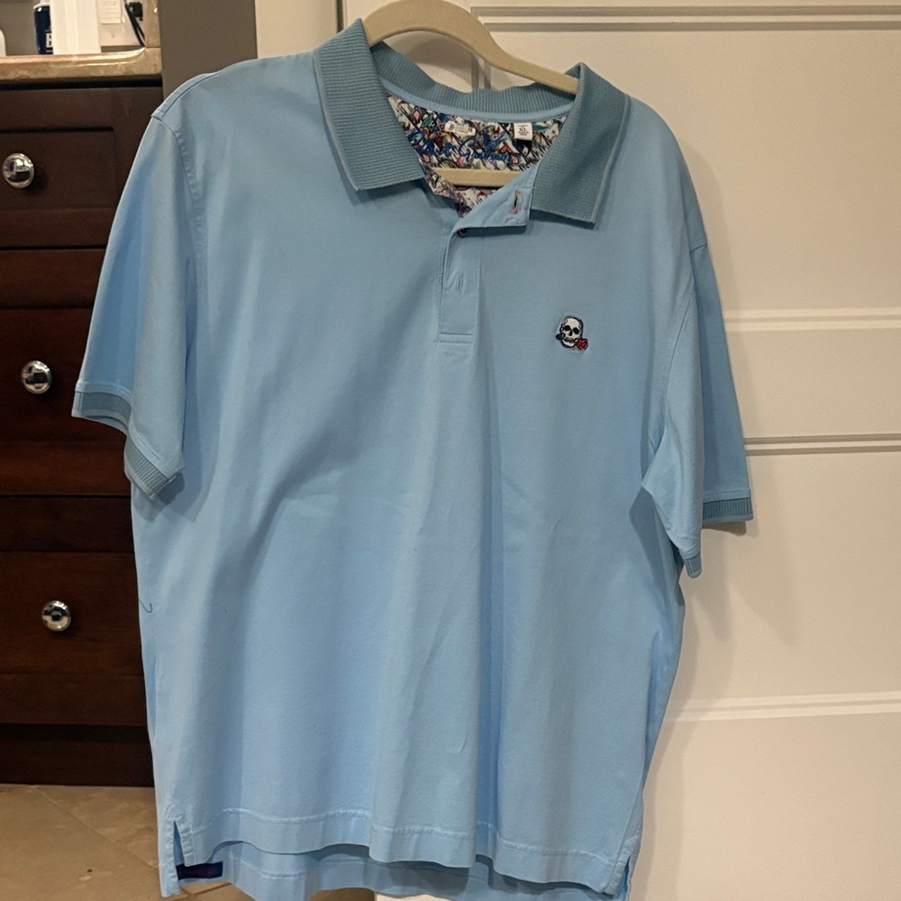 Robert Graham Sky Blue Polo with Skull Detail